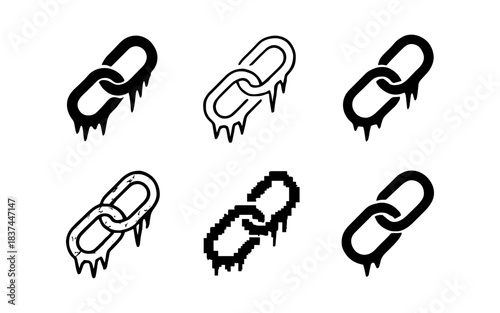 Dripping chain links collection: retro, grunge, pixel art, melting designs