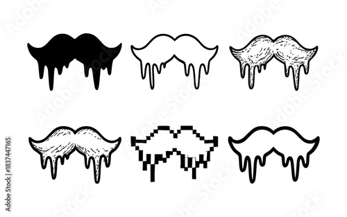 Stylized dripping mustache collection in various artistic styles