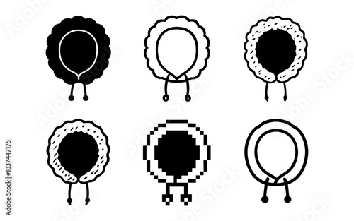 Winter headband icons set: minimalist black and white cozy designs