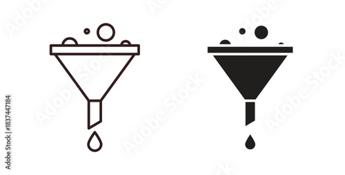 Funnel icons design is in black and white, line stock illustration