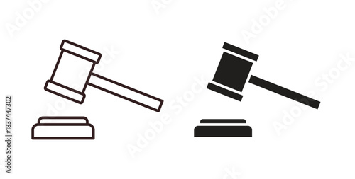 Gavel icons design is in black and white, line stock illustration