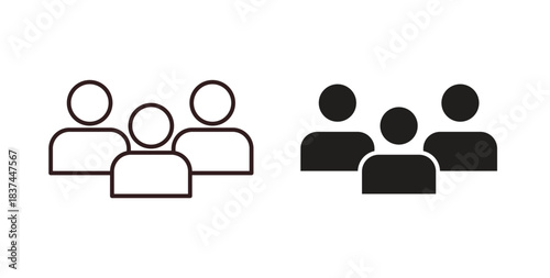 Group icons design is in black and white, line stock illustration