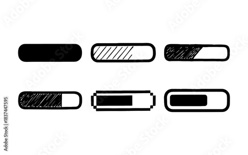 Hand drawn loading bars illustrations in various styles