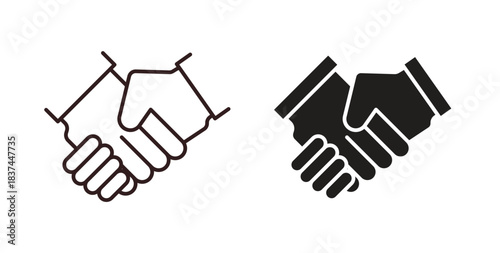 Handshake icons design is in black and white, line stock illustration
