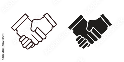 Handshake icons design is in black and white, line stock illustration