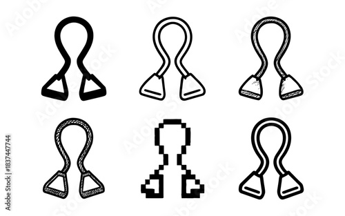 Diverse pen styles: jump rope silhouettes in six unique artistic variations