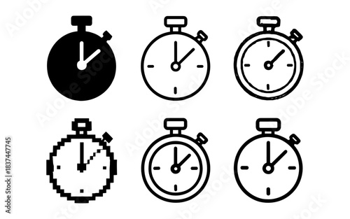 Diverse stopwatch icon set in various styles for design projects