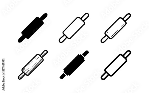 Assorted rolling pin icons in black and white minimalist style
