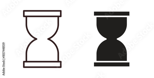 Hourglass icons design is in black and white, line stock illustration