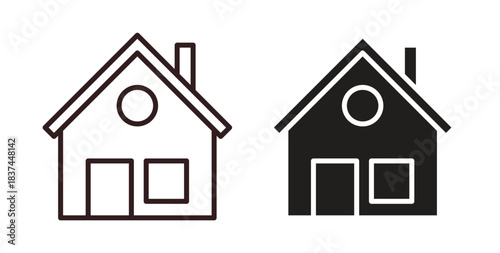 House icons design is in black and white, line stock illustration