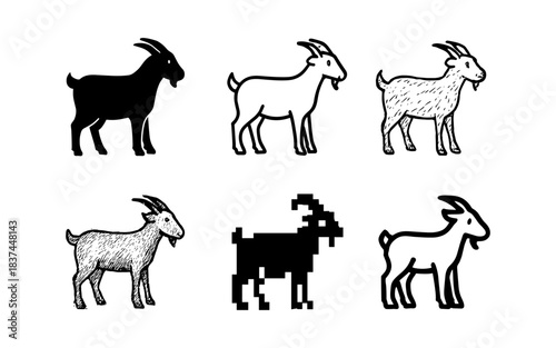 Collection of goat designs in various artistic styles and formats