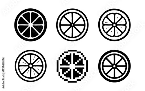 Variety of citrus fruit slice designs in bold black and white styles
