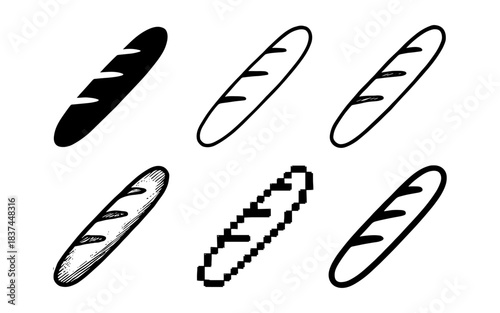 Variety of baguette styles: pixel, hand drawn, silhouette, and outline designs