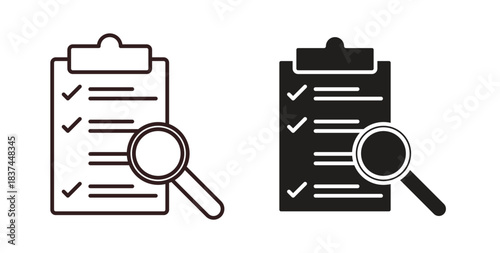 Inspection icons design is in black and white, line stock illustration