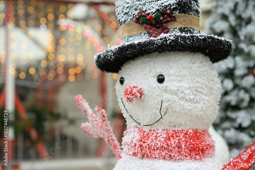 Snowman Holiday Figure With Scarf And Hat In Winter Setting