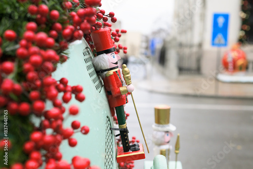 Christmas Train Front With Nutcracker Decorations In Craiova