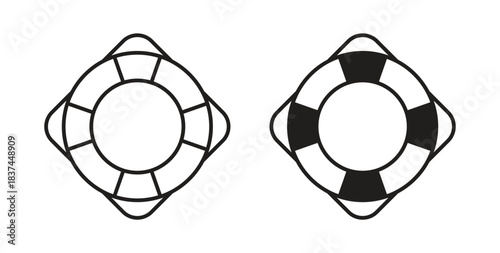 Life buoy icons design is in black and white, line stock illustration