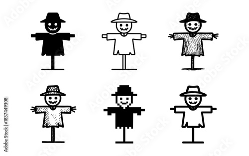 Collection of scarecrow icons in various artistic styles