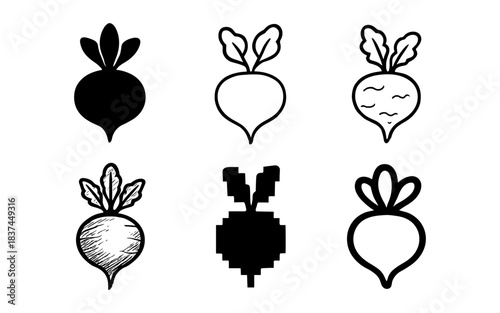 Creative radish icons in diverse artistic styles for design projects
