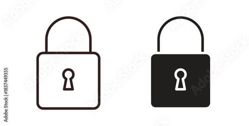 Lock icons design is in black and white, line stock illustration