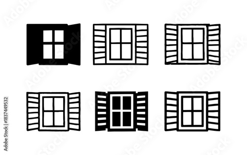 Minimalist window designs with shutters in black and white