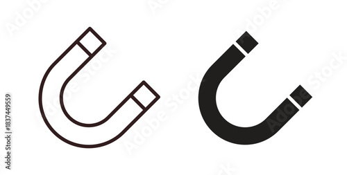 Magnet icons design is in black and white, line stock illustration