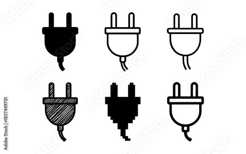 Diverse electric plug designs in six different styles and formats