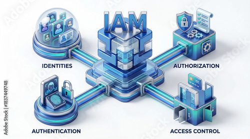 IAM identity access management authentication authorization access control  3D - infographic