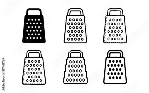 Variety of grater icons in different artistic styles