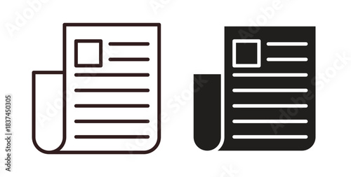 News icons design is in black and white, line stock illustration