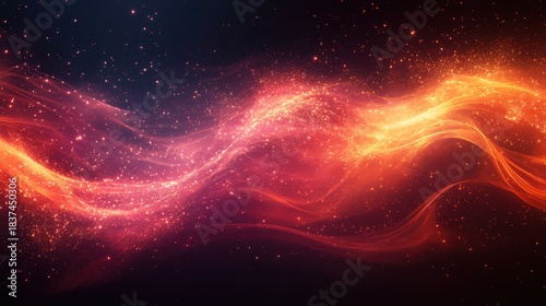 A stunning visual of a vibrant nebula, featuring swirling red and orange hues against a dark backdrop. Evokes a sense of vastness and cosmic wonder, reminiscent of galaxies and comets.