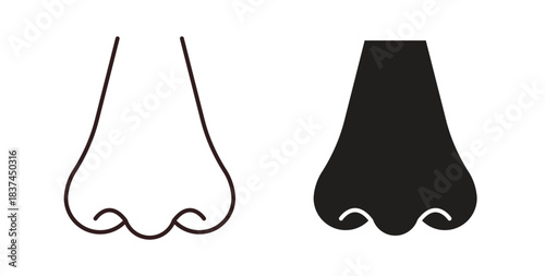 Nose icons design is in black and white, line stock illustration