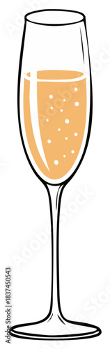 Elegant champagne flute with sparkling orange drink cartoon style vector illustration