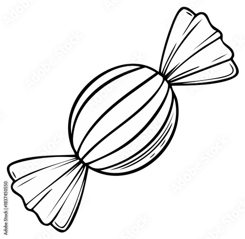 Candy in wrapping. Black and white illustration of sweet dessert