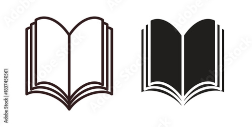 open book icons design is in black and white, line stock illustration