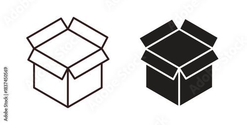 Open box icons design is in black and white, line stock illustration