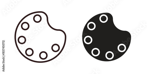 Palette icons design is in black and white, line stock illustration
