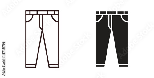 Pants icons design is in black and white, line stock illustration