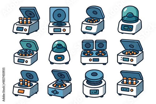 Various laboratory centrifuge machines collection.