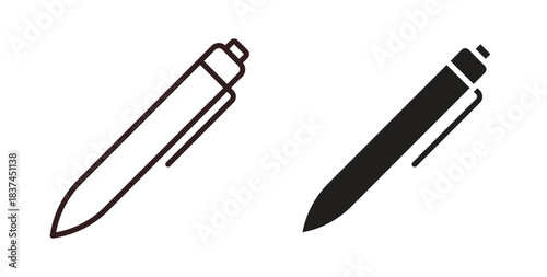 Pen icons design is in black and white, line stock illustration