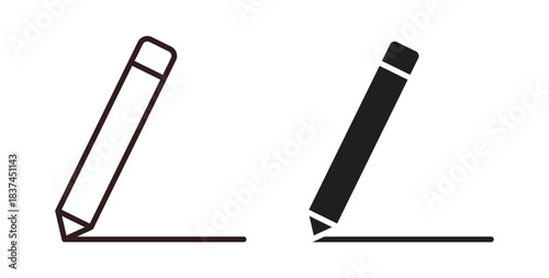 Pencil icons design is in black and white, line stock illustration