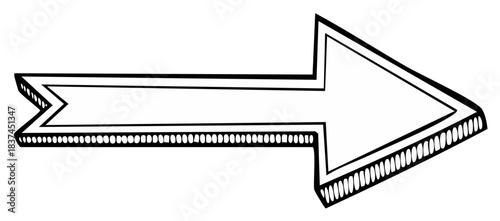 Monochrome right-pointing arrow icon illustration with bold graphic rendering and shadow effect in digital art style.