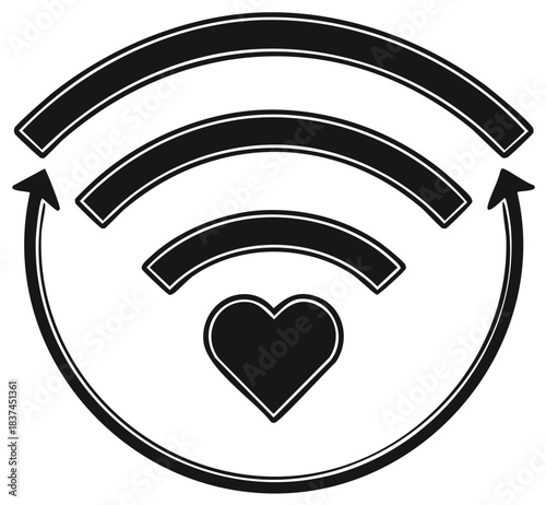 Love frequency logo for social media with arrows to show sharing and heart