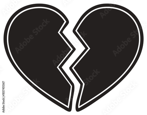 Black broken heart symbol illustration representing emotional loss separation and sadness
