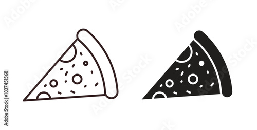 Pizza slice icons design is in black and white, line stock illustration