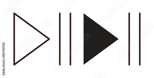 Play pause icons design is in black and white, line stock illustration