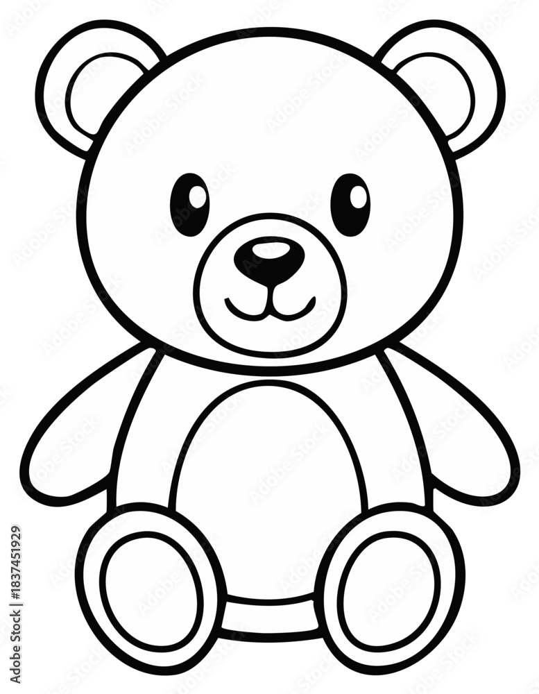 Fototapeta premium Cute cartoon teddy bear outline drawing for coloring books and children activities