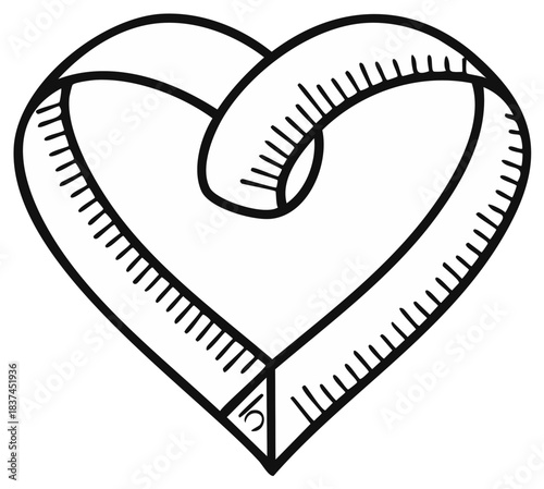 Sketch of measurement tape forming heart shape for love and health concepts