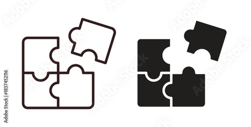 Puzzle piece icons design is in black and white, line stock illustration