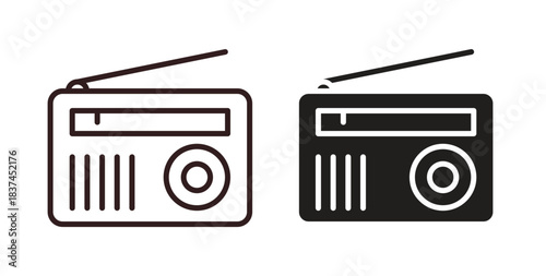 Radio icons design is in black and white, line stock illustration